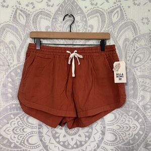 Nwt 39 Billabong Road Trippin Shorty Booty Shorts Tie Waist Henna Red Brown M